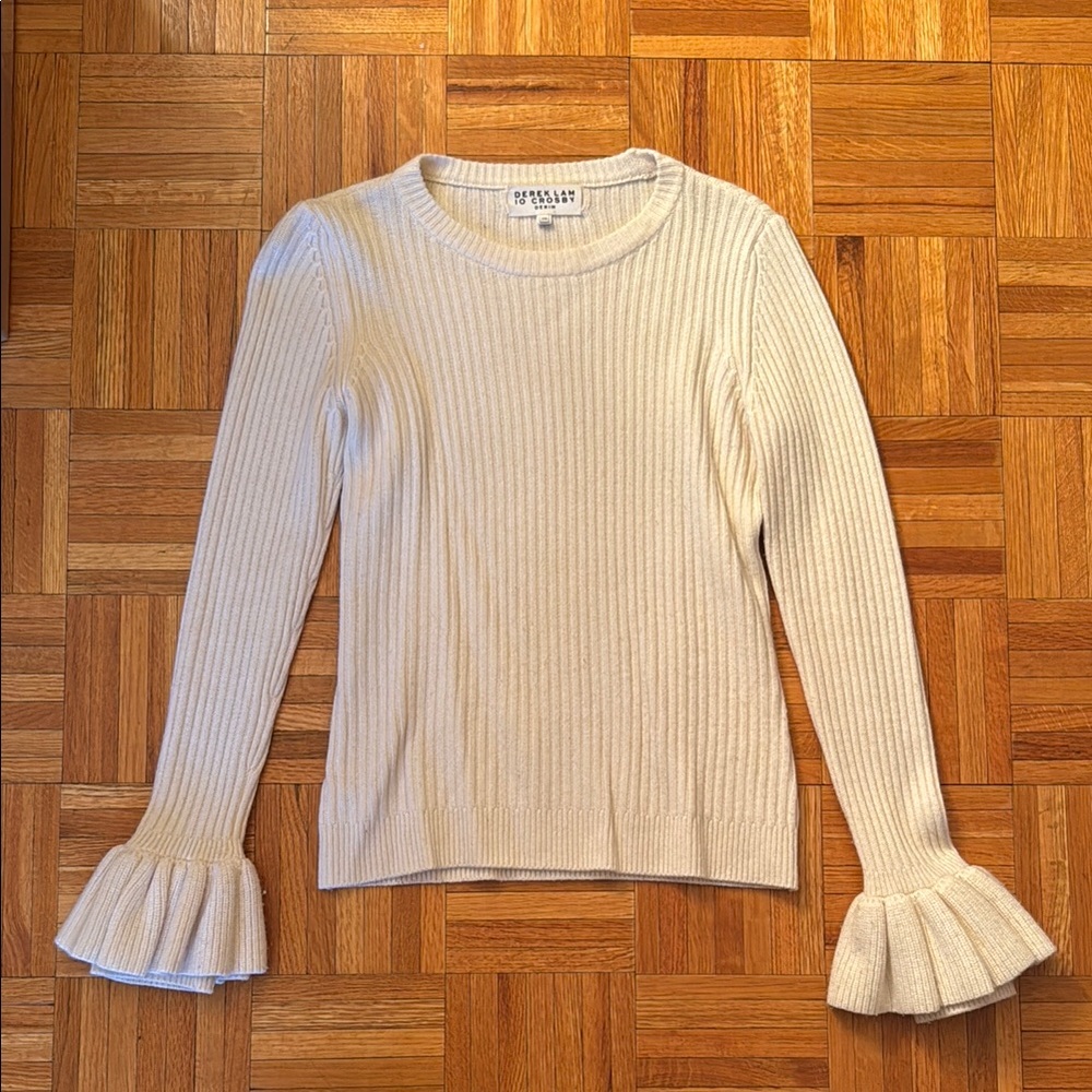 Derek Lam 10 Crosby Denim Ribbed Bell Sleeve Sweater